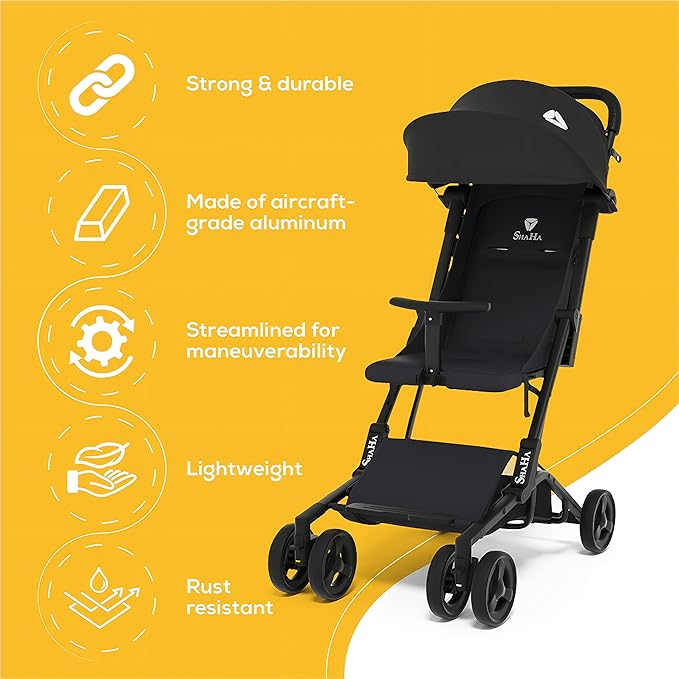 Lightweight Foldable Travel Stroller - Baby Toddler Stroller with Swivel Wheels, Sun Canopy & Reclining Backrest - Red