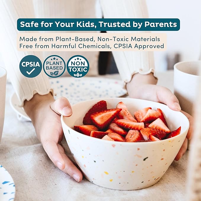 Nook Theory 4 Pack Bamboo Bowls - 22 Oz Reusable Toddler and Kids Bowl, Dishwasher Safe - Not Microwavable Bamboo Dishes (Terrablue)