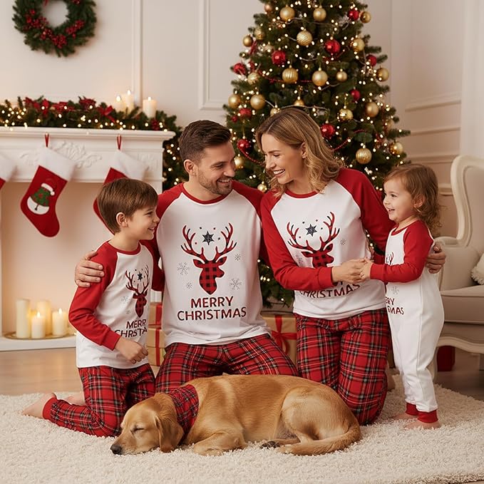 Awoscut Christmas Family Matching Pajamas Christmas Pjs Holiday Nightwear Sleepwear Sets Long Sleeve Pjs