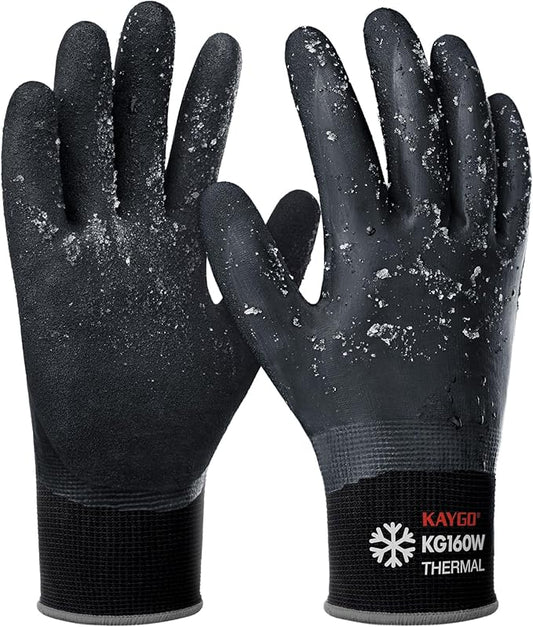 KAYGO Winter Waterproof Work Gloves for Men and Women, Thermal Insulated Freezer Rubber Coated Gloves,Super Grip,L, KG160