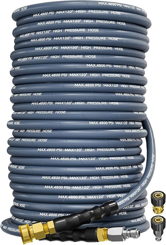 3/8" 4800PSI Pressure Washer Hose 200FT with Swivel Quick Connect for Cold/Hot Water Max 248°F, Kink Resistant Steel Wire Braided, Wear Resistant Power Washer Hose with M22 14mm Adapter