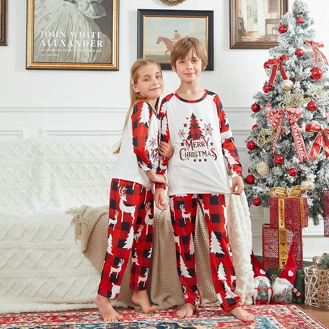 Awoscut Christmas Family Matching Pajamas Christmas Pjs Holiday Nightwear Sleepwear Sets Long Sleeve Pjs