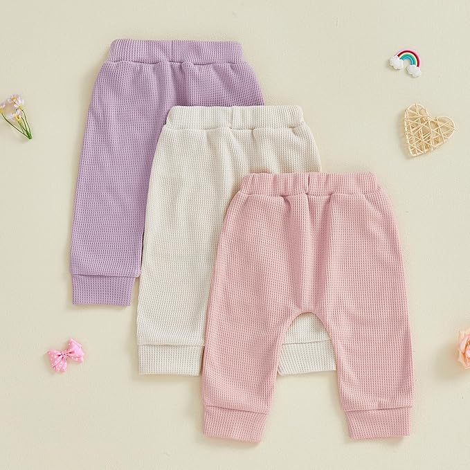 Sejardin Toddler Baby Boy Girl Pants 3 Pack Solid Color Elastic Waist Jogger Sweatpants Newborn Infant Casual Bottoms