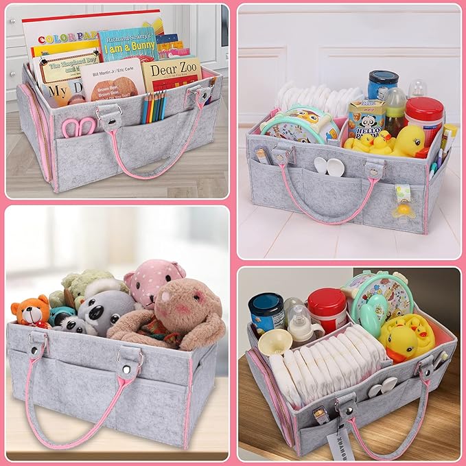 Baby Diaper Caddy Organizer for Girl Boy Large Nursery Storage Bin Basket Portable Holder Tote Bag for Changing Table and Car Baby Shower Gifts Newborn Essentials Baby Registry Must Haves Items