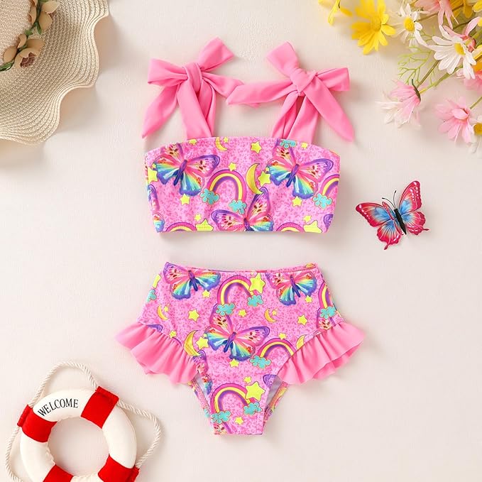 YOUNGER TREE Toddler Girls Two Pieces Swimsuit Color Block Stripe Swimwear Summer Beach Bathing Suit 18M-5T