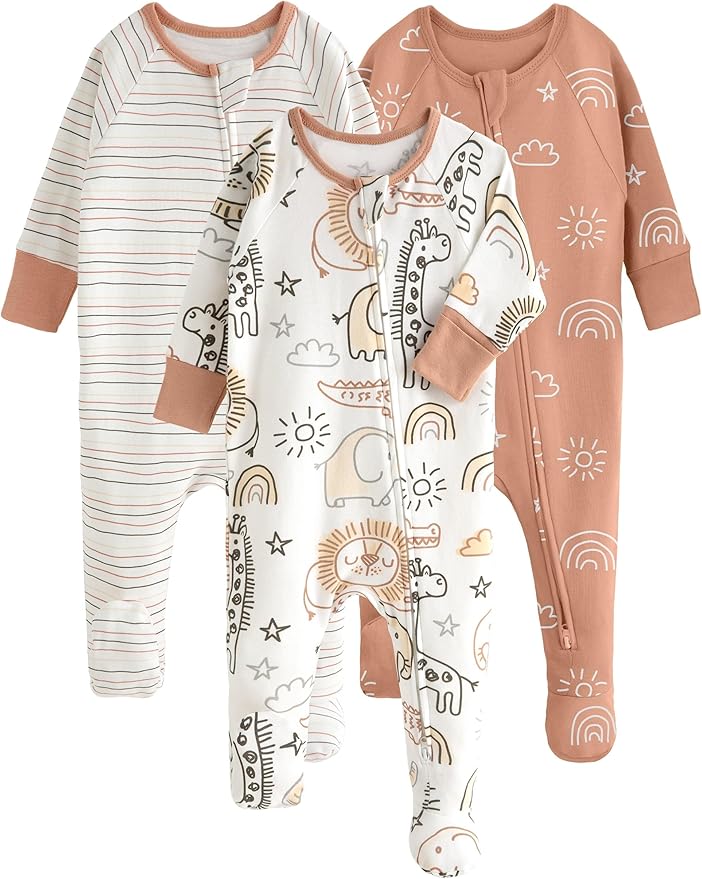 Yoofoss Baby Pajamas 100% Cotton Baby Sleepers for Newborn 0-3 3-6 6-9 Months Boys Girl Clothes 3pcs Footed PJs