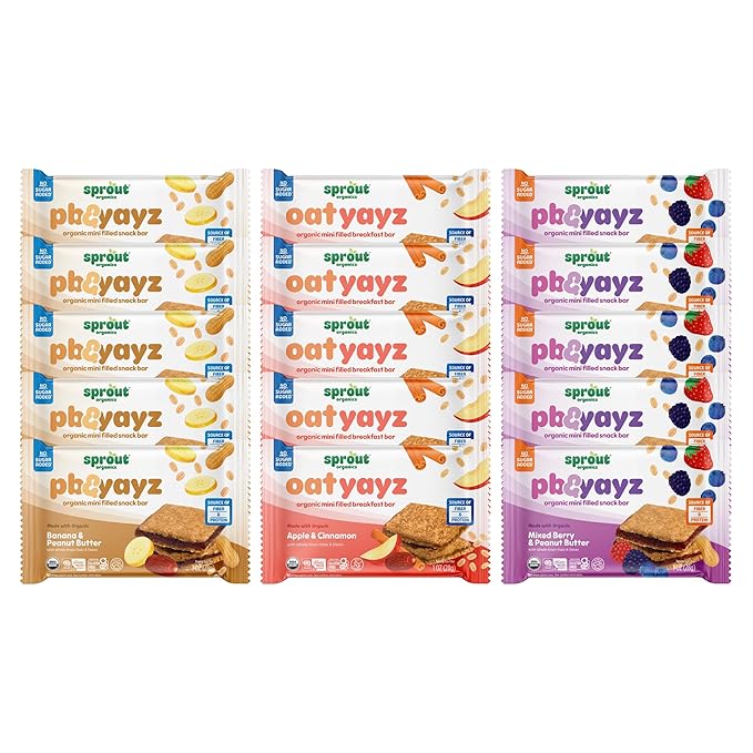 Sprout Organics, Toddler Snack Bars, Yayz Variety Pack, 15 Individual Bars 1 oz Each (6-boxes)