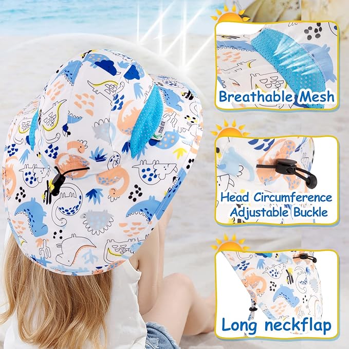 XIAOHAWANG Girls Sun Hat Baby Beach Hats Boys UPF 50+ Kids Summer Protection Cap Toddler Breathable Caps Wide Brim Neck Flap