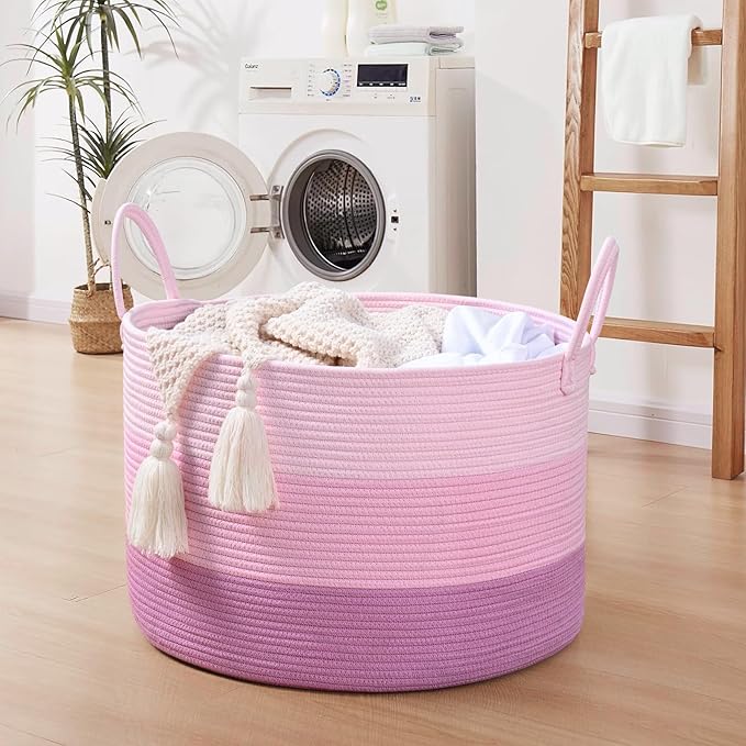 67L Rainbow Storage Basket for Organizing, 20"×13" Large Tall Laundry Baskets, Cotton Rope Woven Blanket Basket, Toy Storage for Kids, Collapsible Laundry Hamper for Living Room, Nursery Room