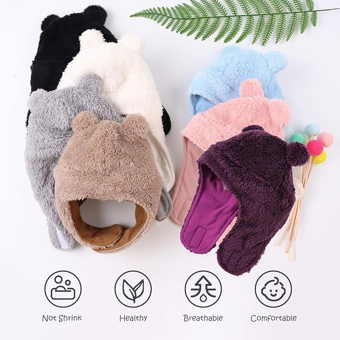 Bear Baby Winter Hat Toddler Earflap Beanie Unisex Infant Snow Cap Warm Fleece Kids Trapper Hats for Girls Boys 0-36M