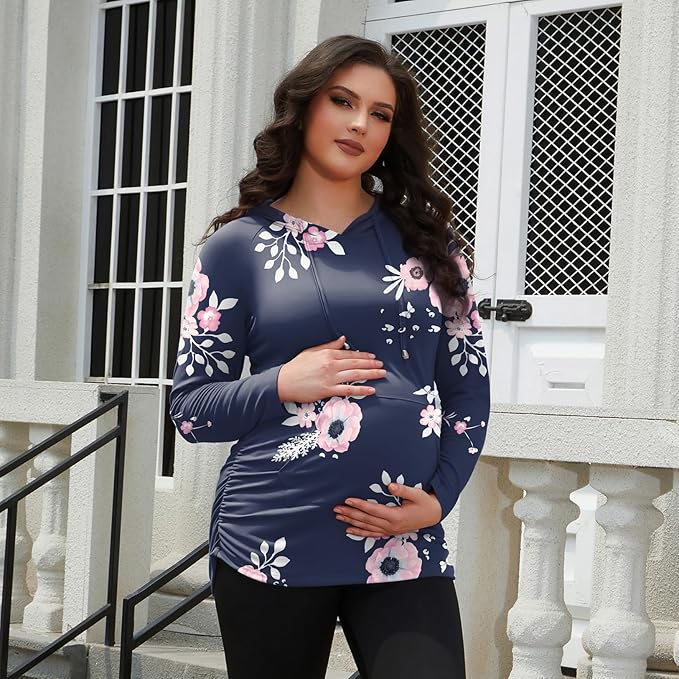 GINKANA Maternity Hoodie Long Sleeves Shirts Casual Maternity Top Pregnancy Sweatshirt Casual Clothes