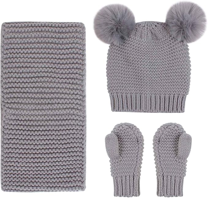 Duoyeree Baby Winter Hat Scarf Glove Beanie Set Girls Boys Pom Pom Knitted Beanie Mitten Scarves for Toddler 0-3T