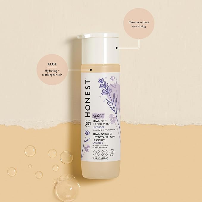 The Honest Company 2-in-1 Cleansing Shampoo and Body Wash and Face and Body Lotion Bundle Gentle for Baby Naturally Derived Lavender Calm 18.5 fl oz