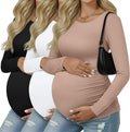 Ficerd 3 Pack Women's Maternity Shirts, Long Sleeve Side Ruched Pregnancy Tee Tops Crew Neck Casual Mama Clothes Basic Tunic