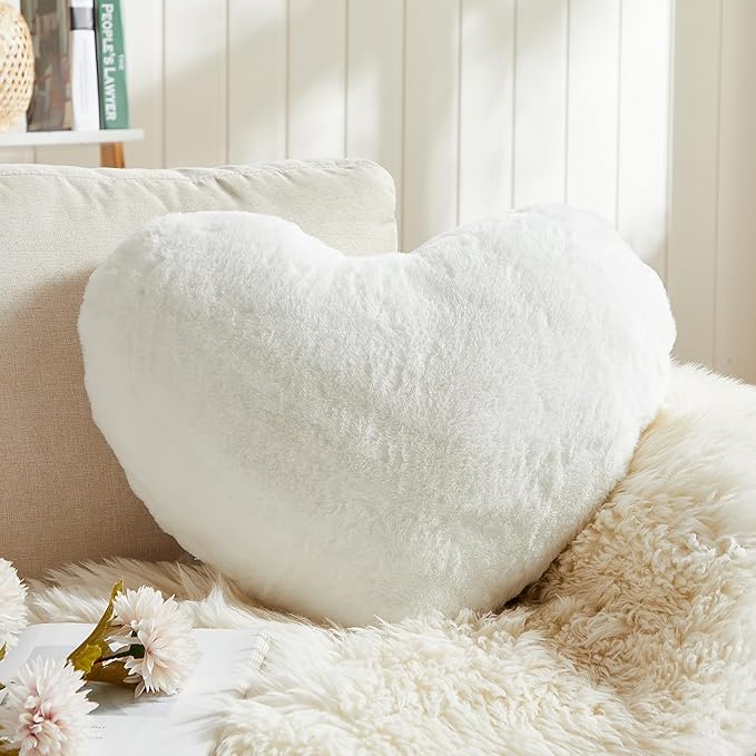 EastTree Heart Pillows, White Heart Shaped Pillows, Ultra Soft Extra-Large Fluffy Pillows, Love Throw Pillows Gifts, Women Girls Living Room Decor 15x18 Inch