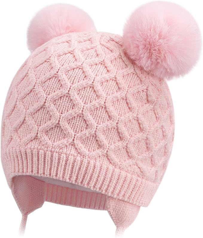 Labeol Baby Hats,Soft Warm Winter Knit Baby Beanie Hat with Earflap,Cute Pom-pom Ears Fall Winter Caps for Toddler Girls Boys