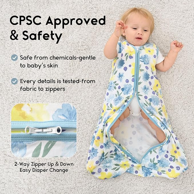 Yoofoss Baby Sleep Sack 6-12 Months 0.5 Tog Wearable Blanket for Baby, 3 Pack 100% Organic Cotton Infant Toddler Sleeping Sack 2-Way Zipper Lightweight Sleep Sack