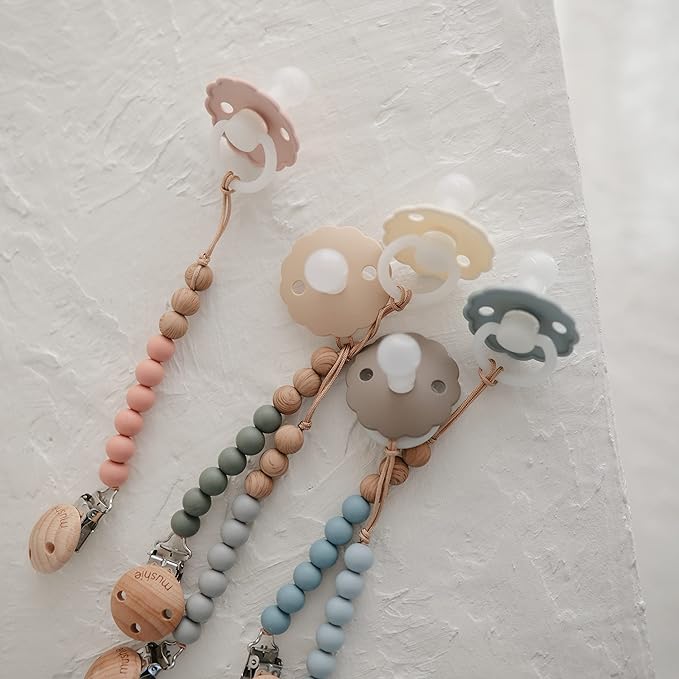 FRIGG Daisy Night SilkySoft Silicone Baby Pacifier | Made in Denmark | BPA-Free (Portobello/Croissant, 0-6 Months)