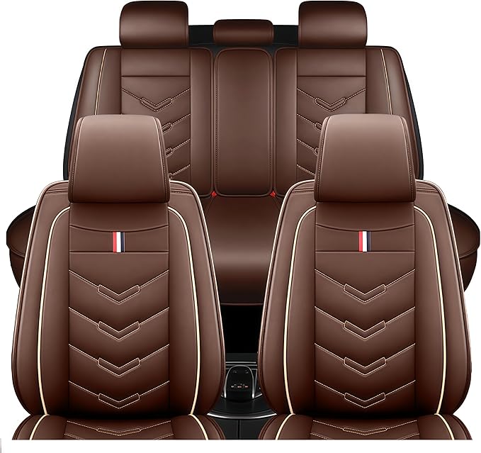 Leather Car Seat Covers Fit for LR LR4 2009-2016, 5 Seater Waterproof and Wear-Resistant Seat Cover Interior Accessories(Full Set,Coffee)
