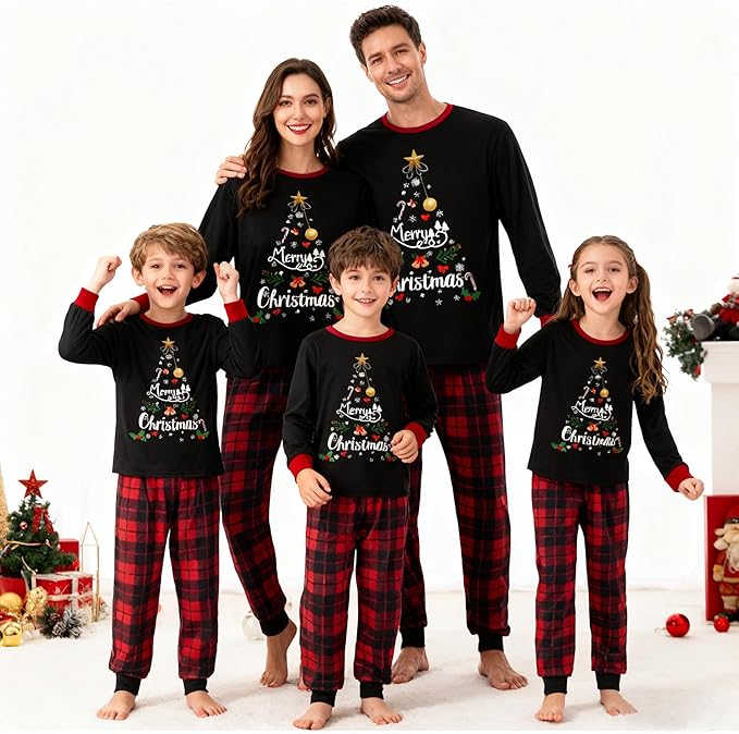 Awoscut Christmas Family Matching Pajamas Christmas Pjs Holiday Nightwear Sleepwear Sets Long Sleeve Pjs