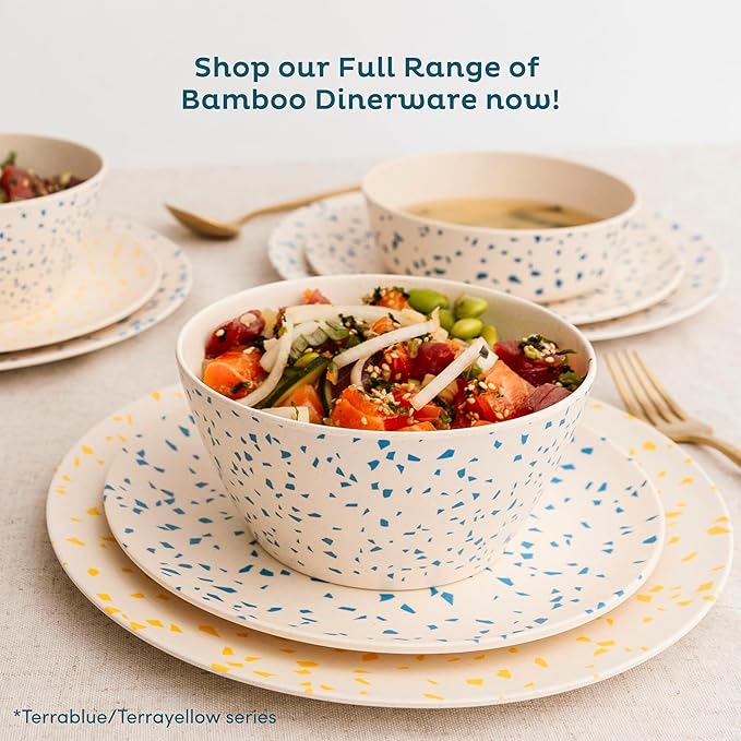 Nook Theory 4 Pack Bamboo Bowls - 22 Oz Reusable Toddler and Kids Bowl, Dishwasher Safe - Not Microwavable Bamboo Dishes (Terrablue)