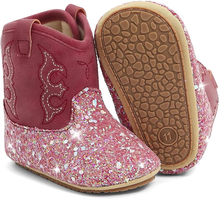 MK MATT KEELY Leather Western Boots Cowboy Bootie Soft Sole Non-Slip Crib Shoes for Baby Infant Toddler Girls Boys Newborn