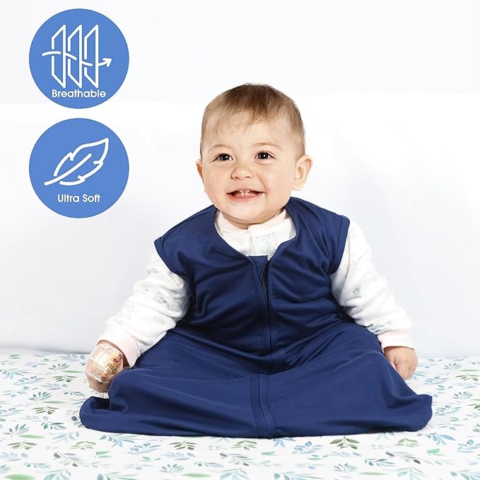 Baby Sleep Sack 12-18 Months Baby Wearable Blanket 100% Rayon Cotton 2-Way Zipper Toddler Sleeping Sack，Comfy Soft Lightweight TOG 0.3(Cyan)