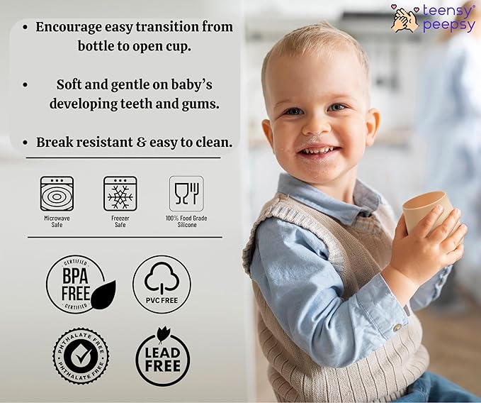 2 Pack Tiny Cup for 4+ Months | Silicone Baby Cups 6-12 Months, Infant Training Open Cup for Baby Led Weaning Supplies, 2oz (Mint Frappe)