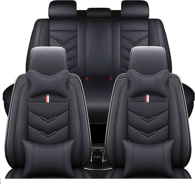 Leather Car Seat Covers Fit for LR Range Rover 2022-2025, 5 Seater Waterproof and Wear-Resistant Seat Cover Interior Accessories(Full Set with Pillow,Black)