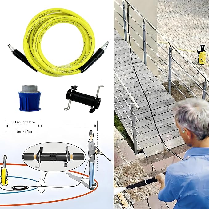 5800PSI/400Bar Ultra Flexible Pressure Washer Hose for Bosch Home Cleaning, 5M-30M High Pressure Extension Tube with Quick-Connect Adapter,(Red/Blue/Yellow/Green/Grey/Orange/Light Blue)(Yellow,64FT)
