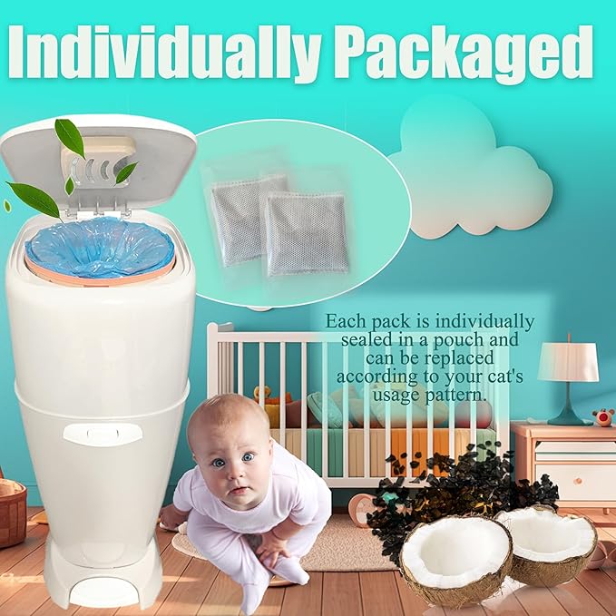 NewKe 12 Pack Diaper Pail Deodorizer Refill, Activated Charcoal Filters for Diaper Genie Complete and Expressions Pail, Odor Eliminator, Activated Carbon Filter Refill, Keep Nursery Fresh