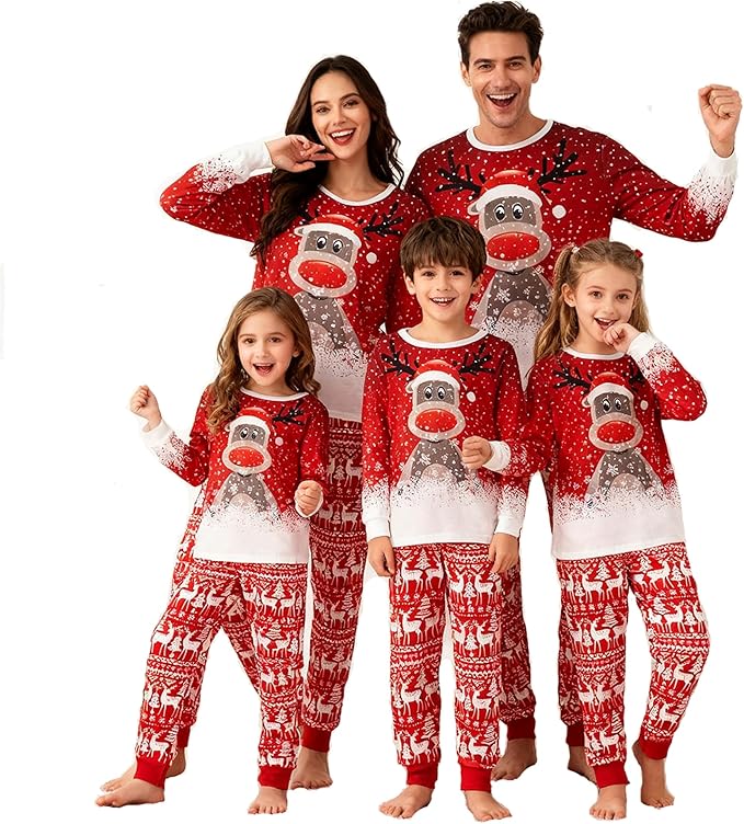 Awoscut Christmas Family Matching Pajamas Christmas Pjs Holiday Nightwear Sleepwear Sets Long Sleeve Pjs