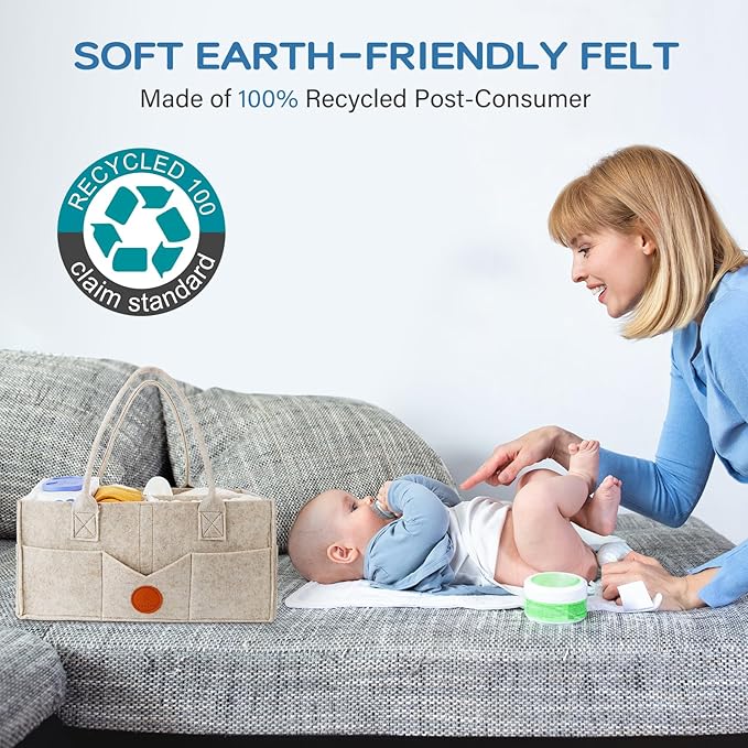 Maliton Baby Diaper Caddy Organizer for Changing Table, Nursery Storage Bin Basket with Handle, Felt Diaper Organizer Suitable for Indoor Outdoor (Khaki)