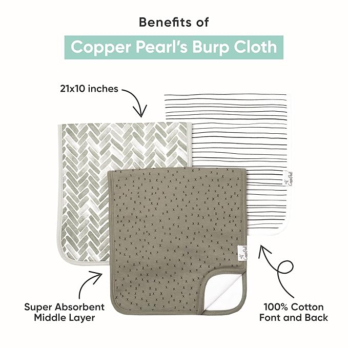 Copper Pearl Premium Baby Burp Cloths - 3-Pack Large Cotton Burp Cloths, Extra Soft Spit Up Rags with 3 Absorbent Layers, Perfect for Baby Girl Gifts (21" x 10" Size, Goosie Set)