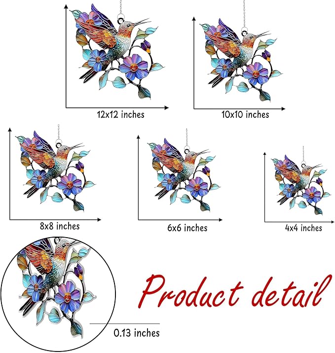 Colorful Hummingbird Acrylic Suncatcher Stained Glass Effect Window Car Hanging Christmas Ornament Indoor Outdoor Decor Garden Sun Catcher Panel for Bird Lover for Women Mom Grandma