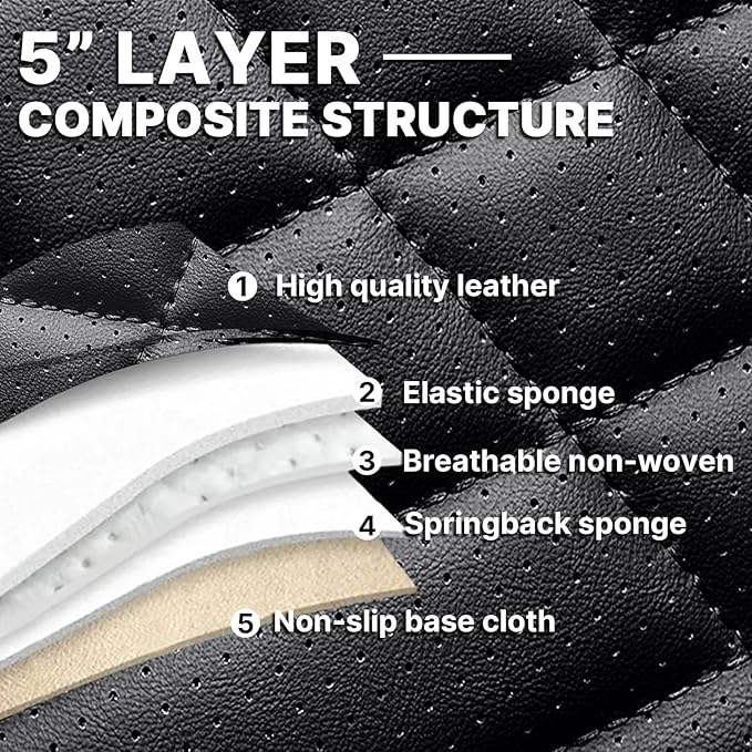 Universal Leather Auto Seat Cover - 5 Seat, Front and Rear, Black & Red