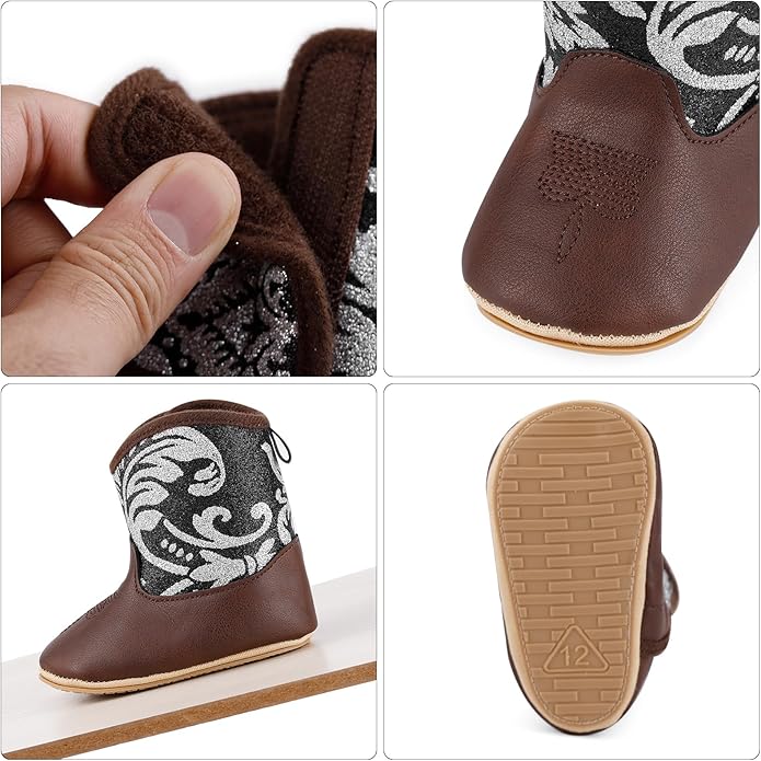 MK MATT KEELY Leather Western Boots Cowboy Bootie Soft Sole Non-Slip Crib Shoes for Baby Infant Toddler Girls Boys Newborn