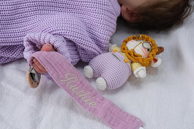 Personalized Bohemian Pacifier Clip Embroidered with Name is The Perfect Newborn Gift Made from eco-Friendly Bamboo! (Dark Blue)
