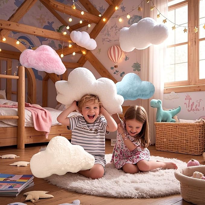 YRXRUS Cloud Pillows, Blue Cloud Shaped Pillow, Decorative Throw Pillow Gifts, Cute Plush Room Decor, Fluffy Faux Rabbit Fur 13"x21" Pillows for Living Bedroom Kids Room