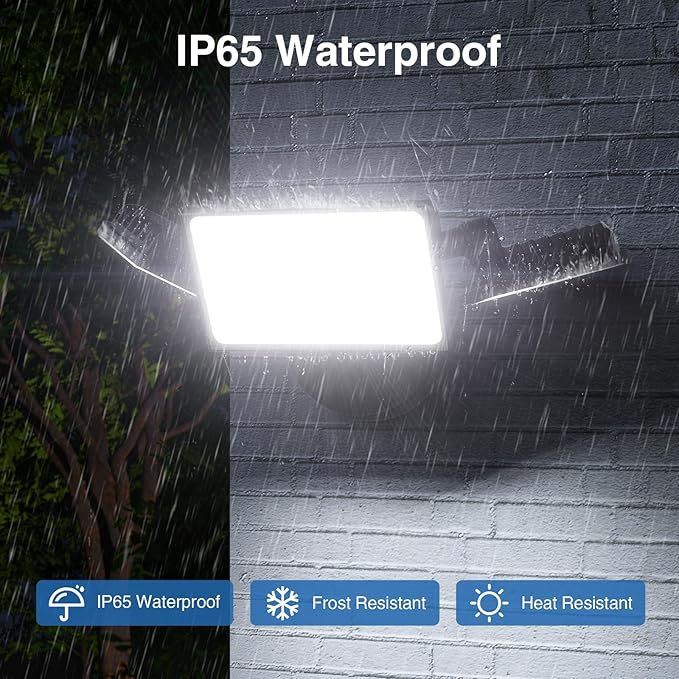 150W Flood Lights Outdoor Waterproof IP65, Exterior LED Floodlights with 3 Adjustable Heads, 15000LM Super Bright Security Lights Fixture, Outside Lights for House, Backyard