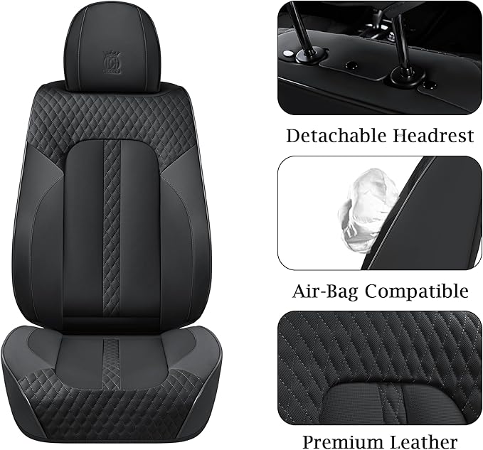 Doogo Leather Seat Covers Front Pair, Universal Seat Cover 2-Pack, Waterproof Leatherette Car Seat Cushions Protectors, Auto Driver Seat Covers Fit for Most Cars Trucks SUV-Black