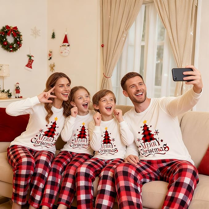 Awoscut Christmas Family Matching Pajamas Christmas Pjs Holiday Nightwear Sleepwear Sets Long Sleeve Pjs