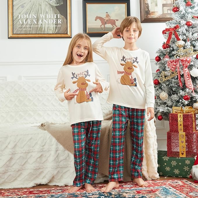 Awoscut Christmas Family Matching Pajamas Christmas Pjs Holiday Nightwear Sleepwear Sets Long Sleeve Pjs