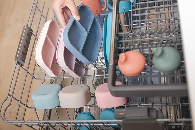 Bella Tunno Little Bites Bundle – Baby Feeding Set and Baby Led Weaning Supplies with 1 Baby Bowl, 1 Baby Plate, 3 Baby Utensils, 1 Cup, 2 Lids, 100% Food-Grade Silicone (Shooting Star)