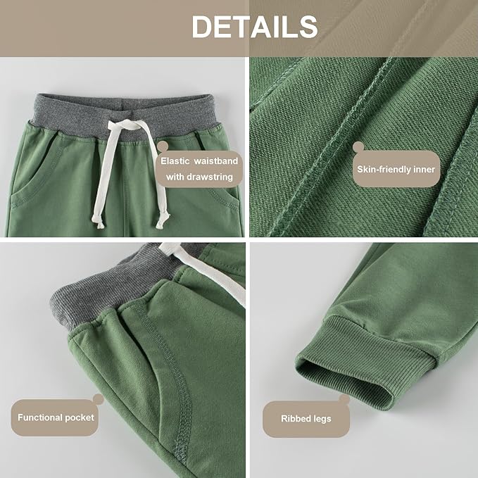 GFQLONG 3 Pack Toddler Boys Sweatpants Kids Active Jogger Pants with Pocket Drawstring