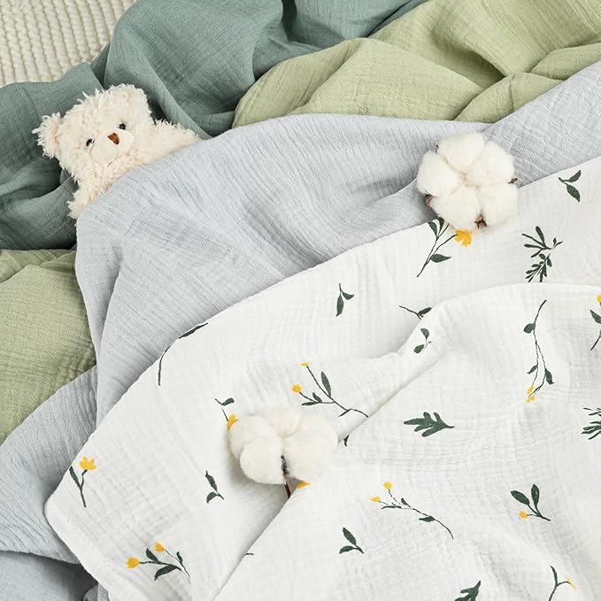 GLLQUEN BABY Muslin Swaddle Blankets for Girls Boy, 4-Pack Baby Blankets for Girl Boy, Newborn Receiving Blanket, Baby Swaddle Blanket Unisex, Baby Essentials, Registry & Gift, 40 x 38 inches