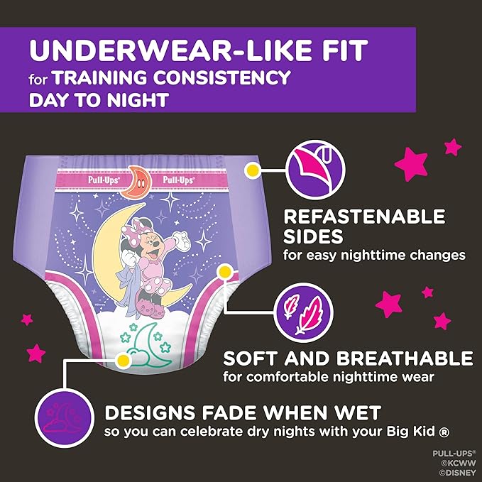 Pull-Ups Girls' Night-Time Potty Training Pants, Size 3T-4T Overnight Training Underwear (32-40 lbs), 72 Ct