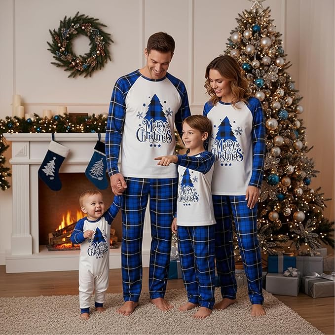 Awoscut Christmas Family Matching Pajamas Christmas Pjs Holiday Nightwear Sleepwear Sets Long Sleeve Pjs