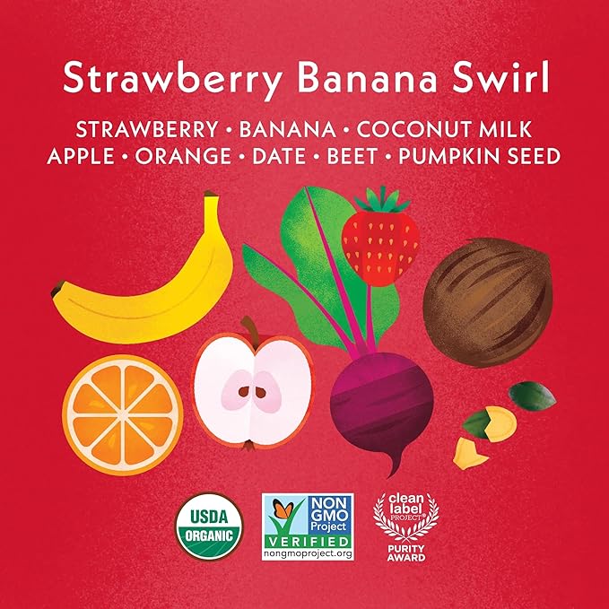 Once Upon a Farm Pouches, Dairy-Free Smoothie Variety Pack, Strawberry, Apple, Banana, Coconut Milk, Mango, Peach, USDA Certified Organic, Non-GMO, Cold-Pressed, No Sugar Added, Variety Pack of 24