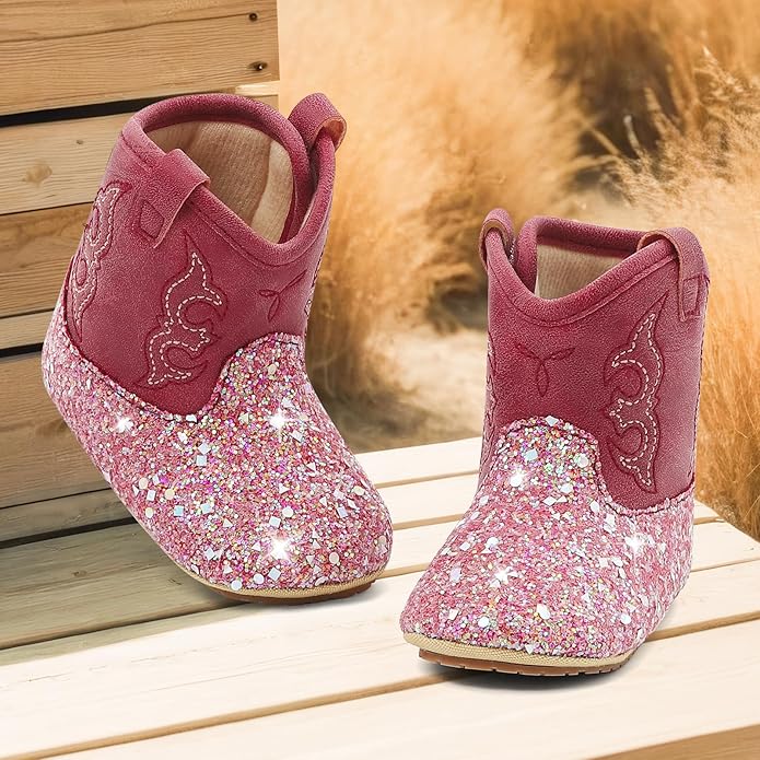 MK MATT KEELY Leather Western Boots Cowboy Bootie Soft Sole Non-Slip Crib Shoes for Baby Infant Toddler Girls Boys Newborn